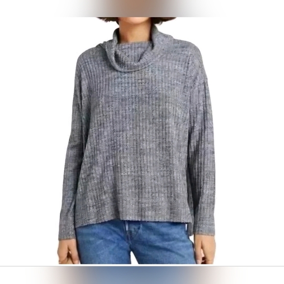 ANTHROPOLOGIE MAEVE OVERSIZED COWL NECK RIBBED KNIT SWEATER TOP GRAY Sz … - Picture 2 of 10